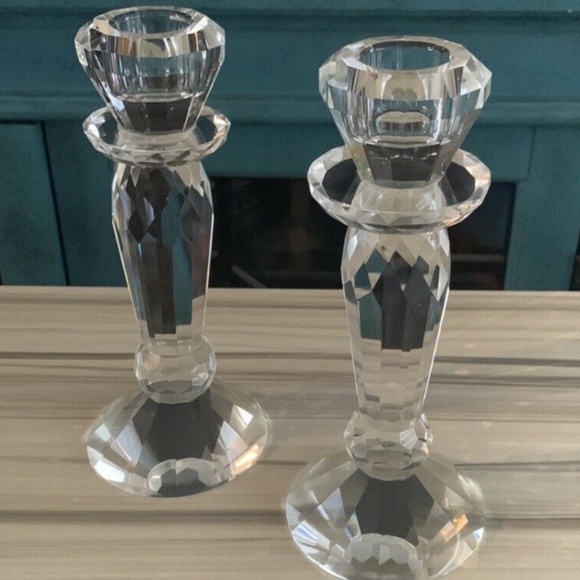 6.5" Crystal Candlestick Multi-faceted candle holder brilliant Christmas Dinner - Picture 10 of 10